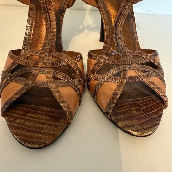 JV Vincent Brown Strappy leather Sandals open toe heel back 8.5M vintage look - Picture 3 of 14